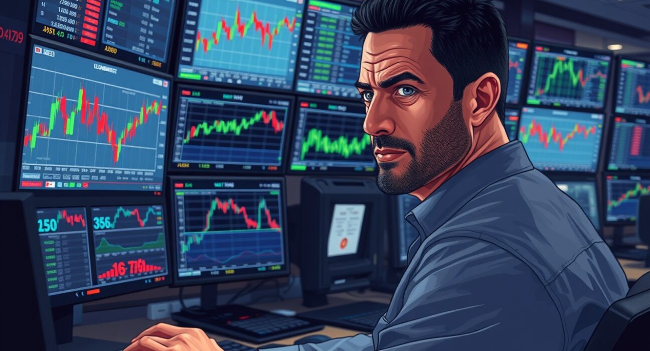 Trader monitors volatile WTI crude oil prices as Trump policy deadline approaches