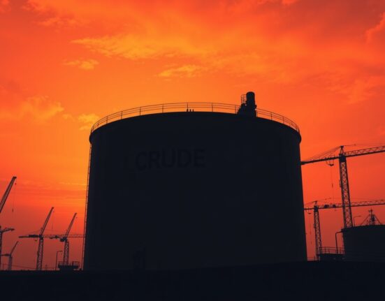 Oil storage tanks at sunset under dramatic sky symbolizing supply fears from Iran tensions