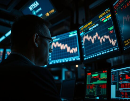 Trader monitoring WTI crude oil price drop on screens after Trump cancels Iran strikes