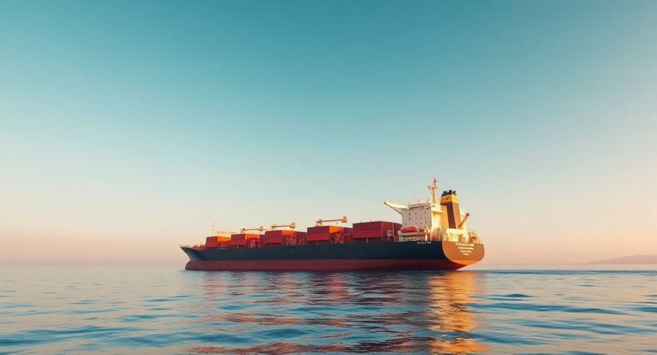Oil tanker sailing in the Strait of Hormuz with calm seas and clear sky
