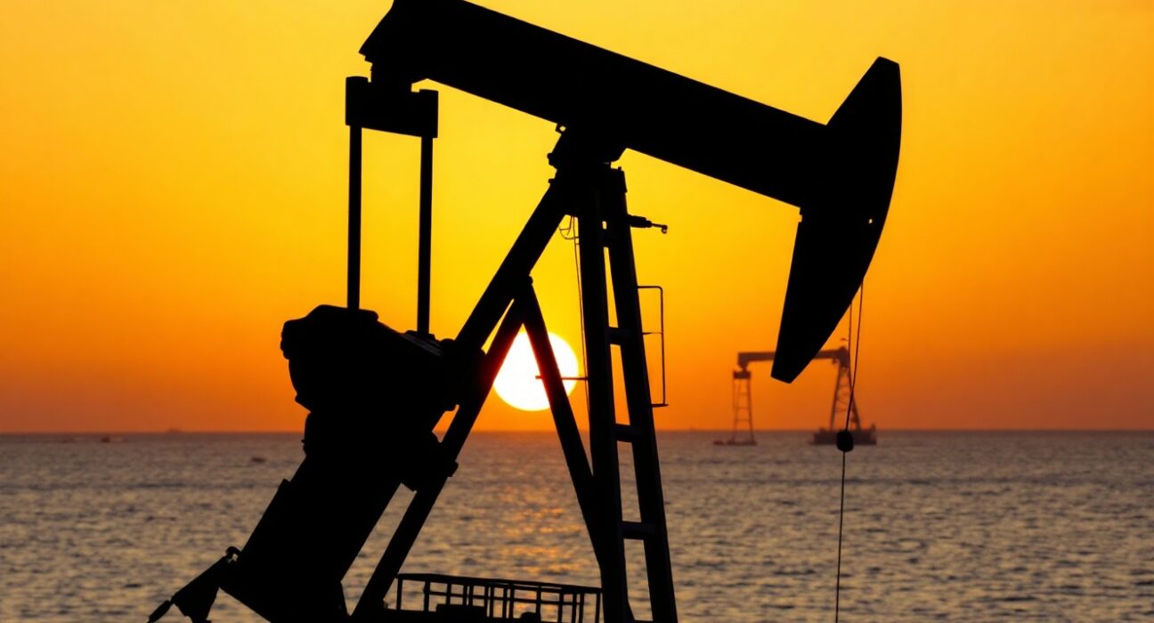 Oil pumpjack at sunset representing steady crude supply after Iran-Israel ceasefire agreement