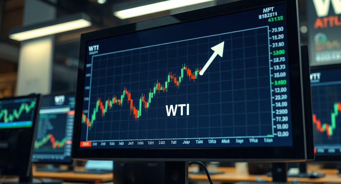 WTI crude oil price chart showing a gap and potential upward movement on a trading terminal