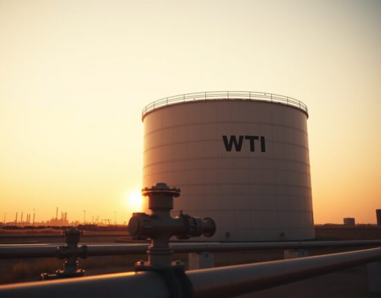 WTI crude oil storage tanks at sunset, symbolizing oil market stability amid Middle East diplomacy