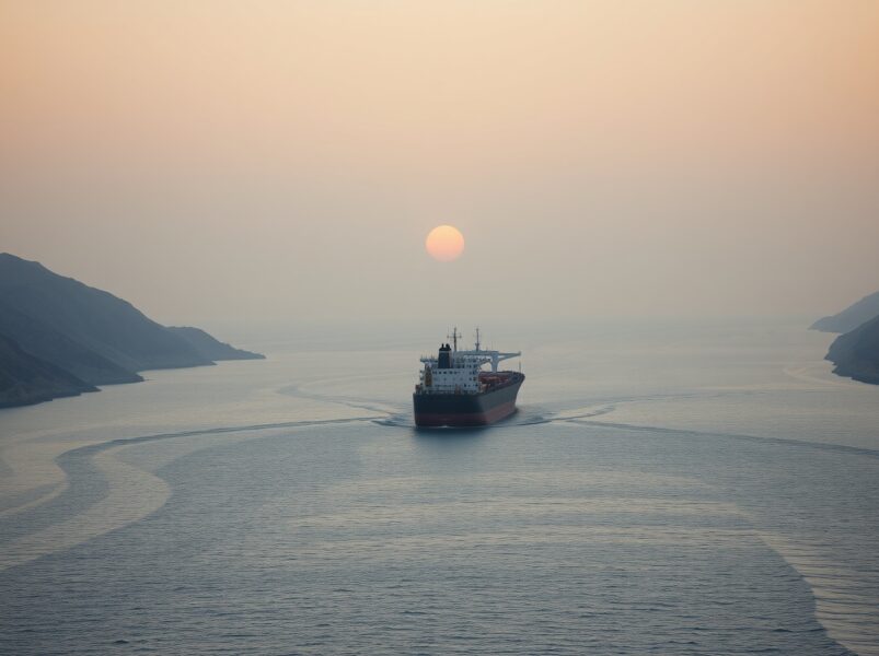 WTI crude oil tanker navigating the Strait of Hormuz amid geopolitical tensions and supply concerns