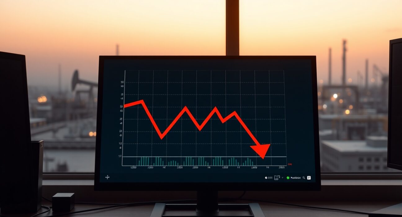 WTI oil price drop shown on trading screen amid Middle East supply concerns