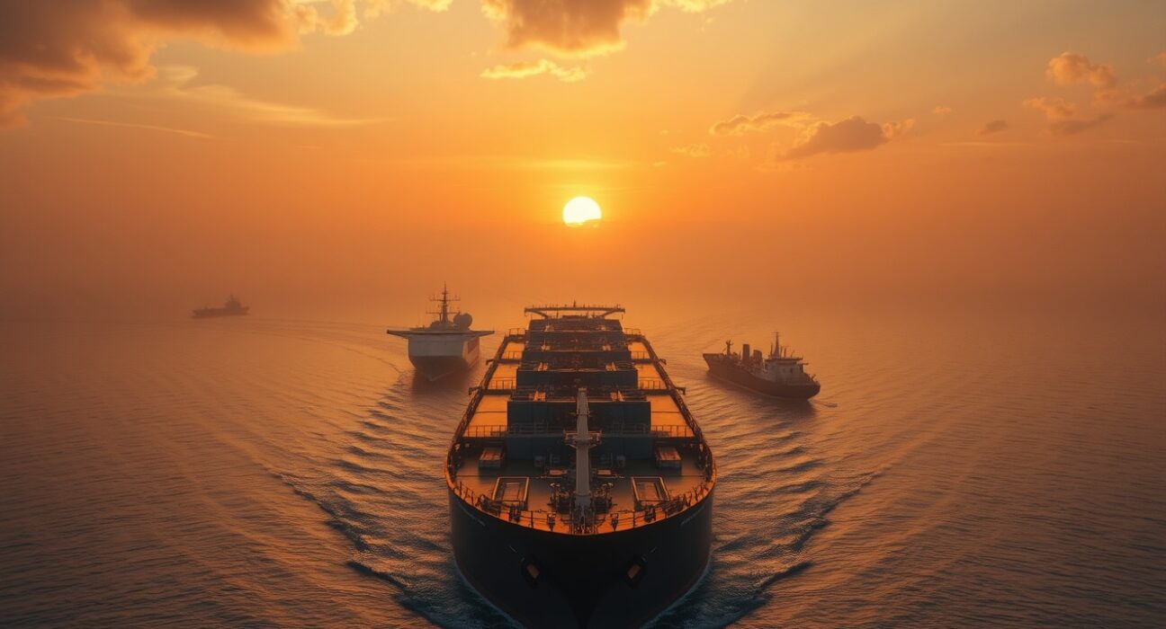 WTI oil eases as Hormuz Strait tensions keep crude supply risks in focus, showing an oil tanker navigating the strategic waterway