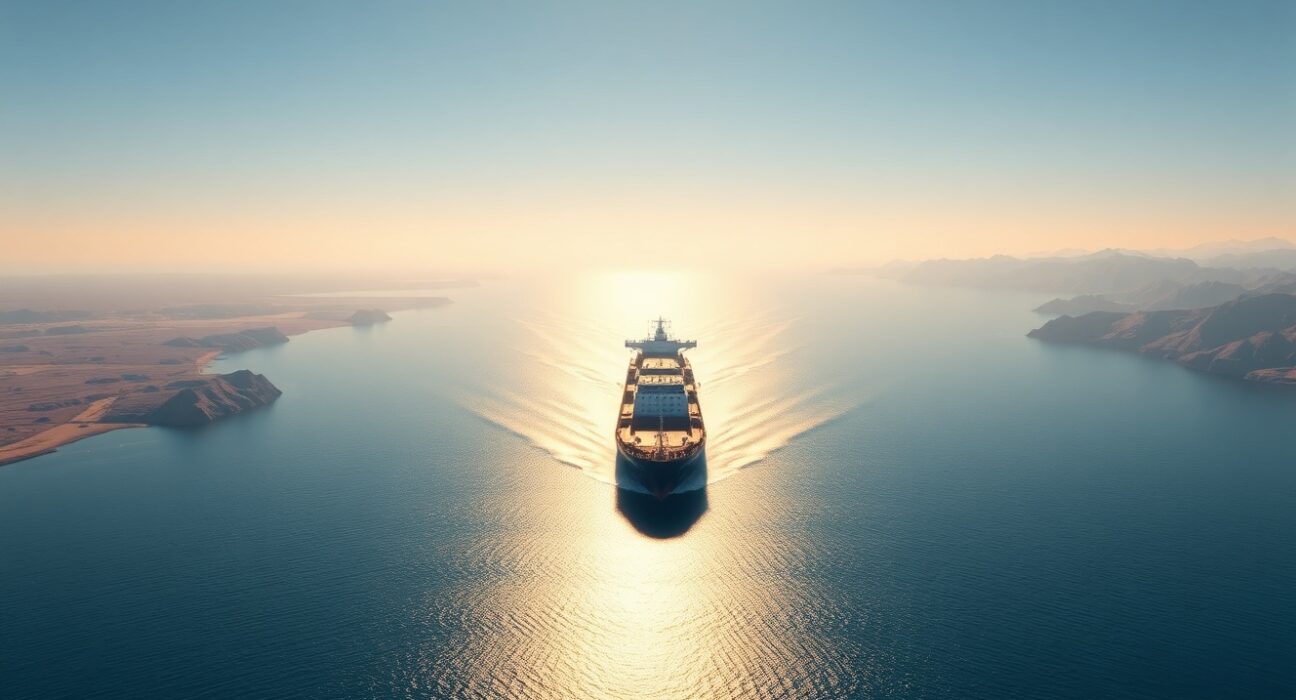 Oil tanker transiting the Strait of Hormuz after Iran's reopening eased global supply concerns.