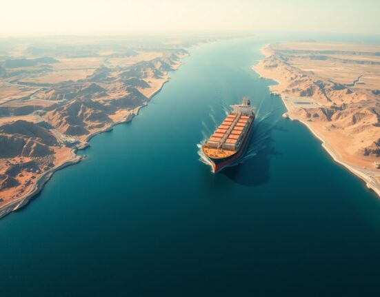 Oil tanker navigating the strategic Strait of Hormuz, a key chokepoint for global WTI crude oil shipments.