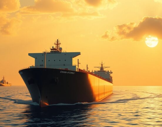 WTI crude oil tanker navigating the Strait of Hormuz amid geopolitical tensions and US-Iran talks