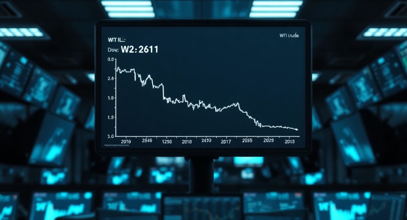 WTI crude oil price chart showing sharp decline on trading screen