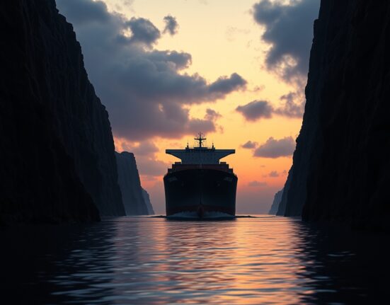 Oil tanker navigating the strategic Strait of Hormuz amid Iran closure threats impacting global oil prices.