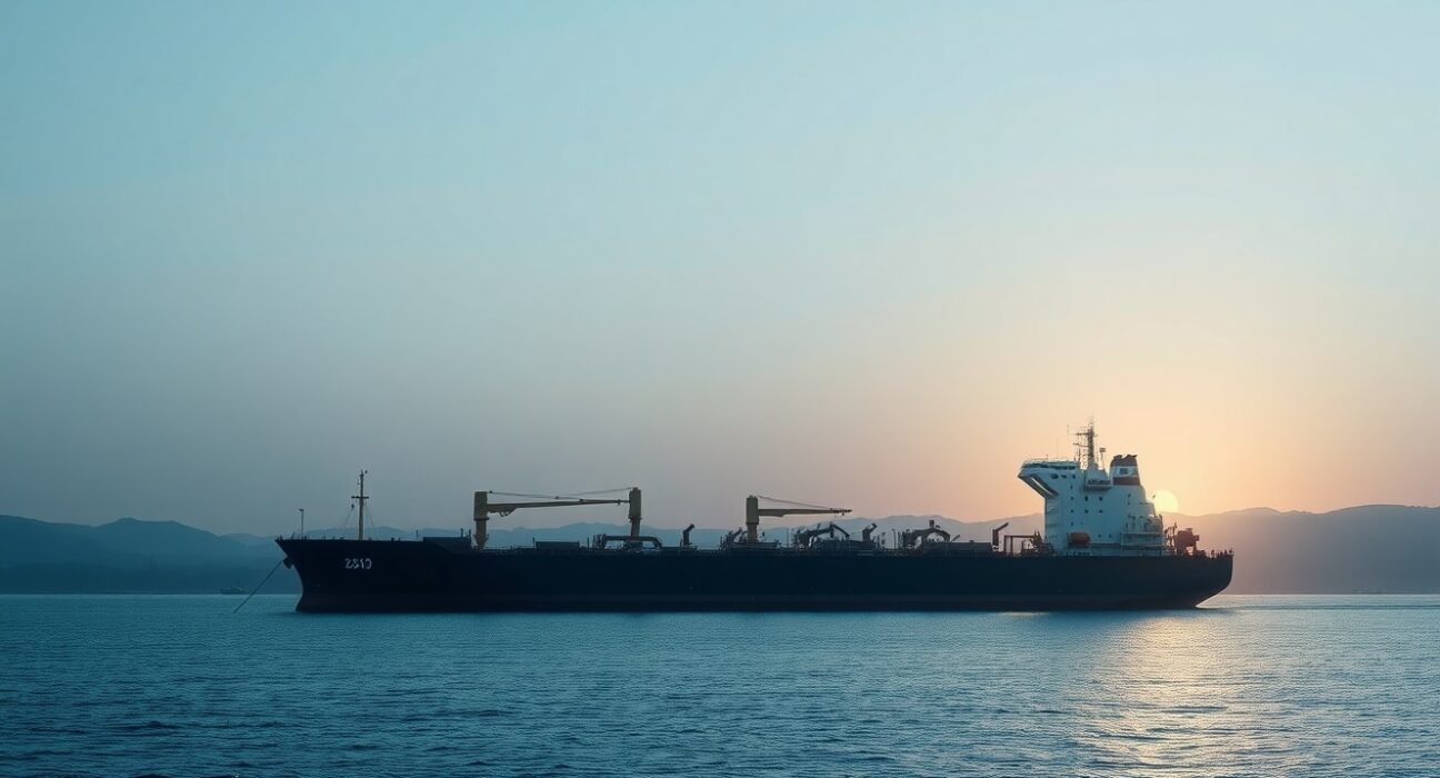 Oil tanker in the Strait of Hormuz during supply disruption affecting WTI crude oil prices.