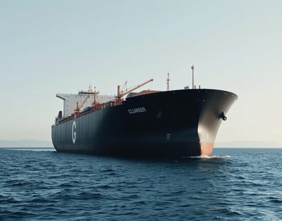 Oil tanker in the Strait of Hormuz during a supply disruption crisis impacting WTI prices.