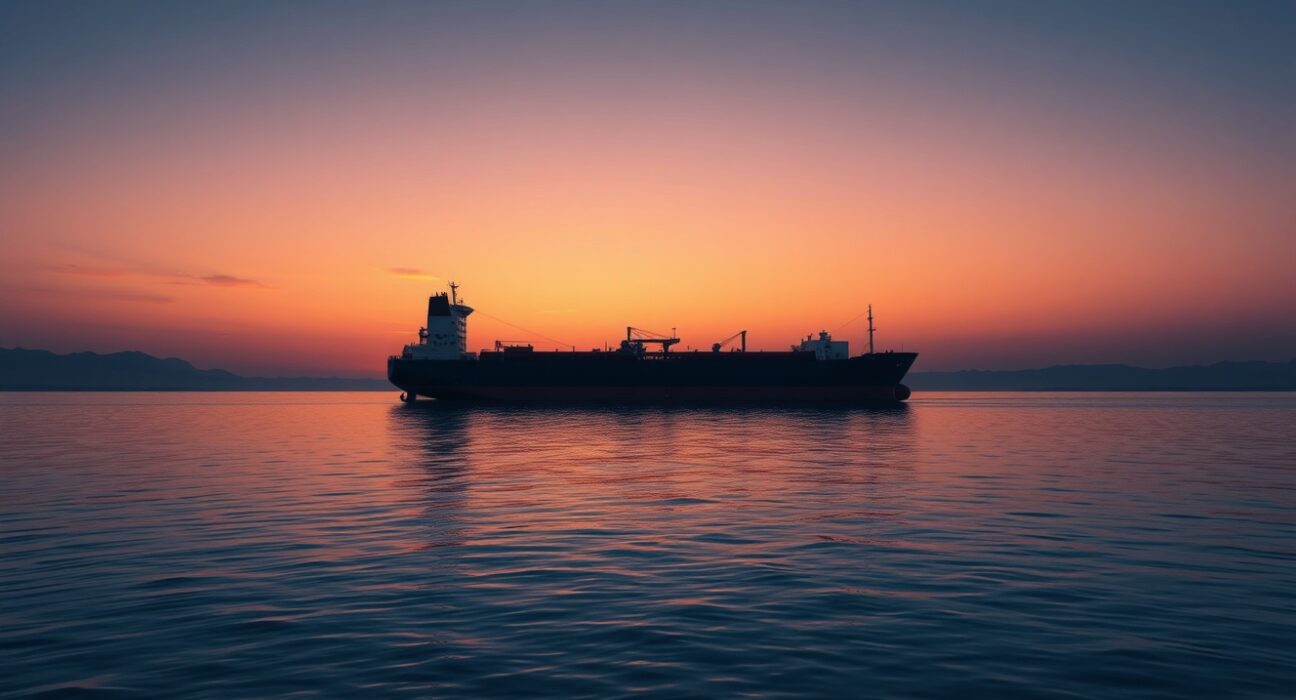 Oil tanker navigating waters as Middle East conflict impacts WTI crude oil supply and prices.
