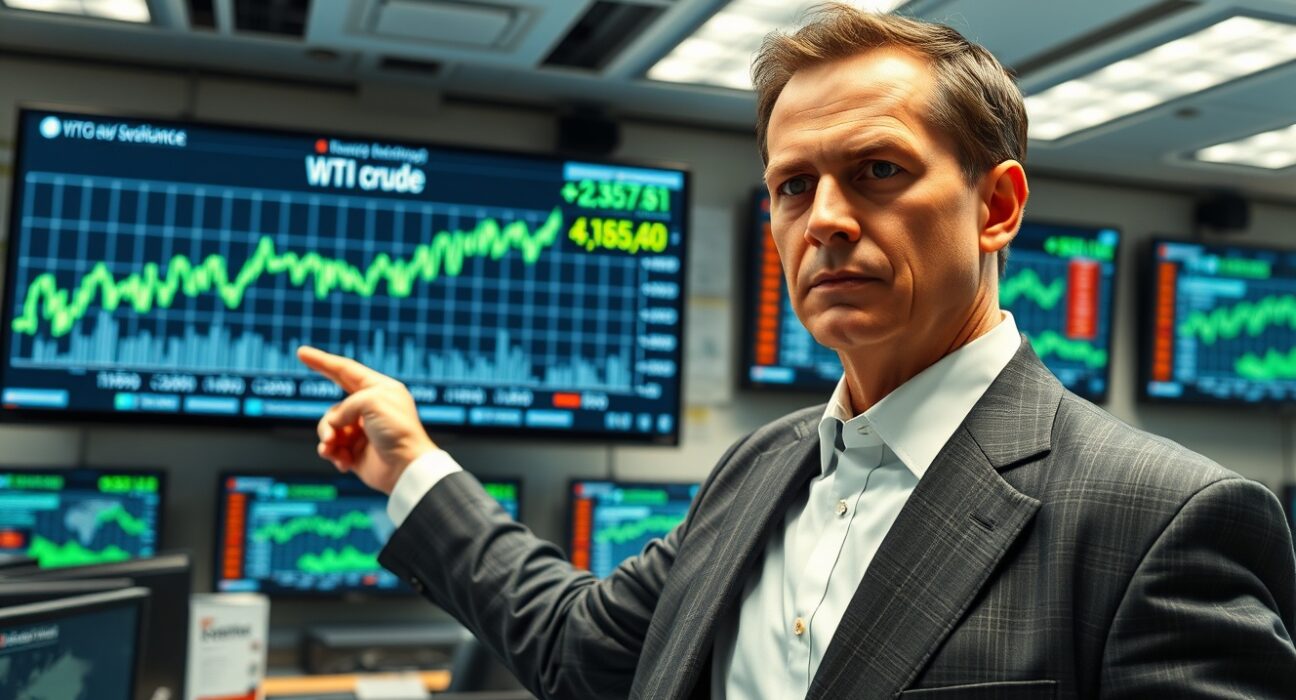 Energy analyst points to WTI crude oil price chart showing surge amid Iran conflict warnings