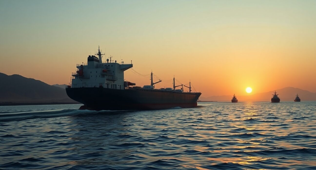 Oil tanker navigating the strategic Strait of Hormuz amid geopolitical tensions affecting WTI crude prices