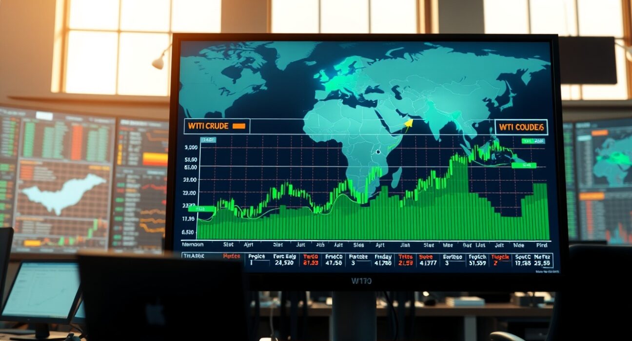 WTI oil price rebound on trading screen amid US-Iran geopolitical tensions affecting global energy supply