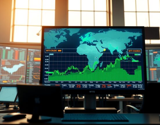 WTI oil price rebound on trading screen amid US-Iran geopolitical tensions affecting global energy supply
