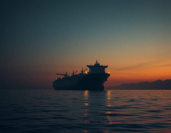 Oil tanker in the Strait of Hormuz symbolizing WTI oil supply fears amid Iran tensions.