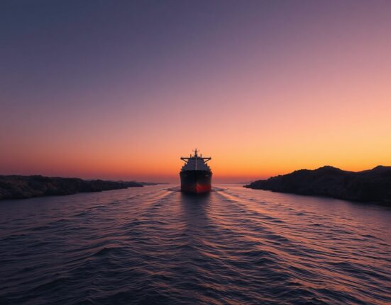 Oil tanker navigating the strategic Strait of Hormuz amid geopolitical tensions affecting global oil markets