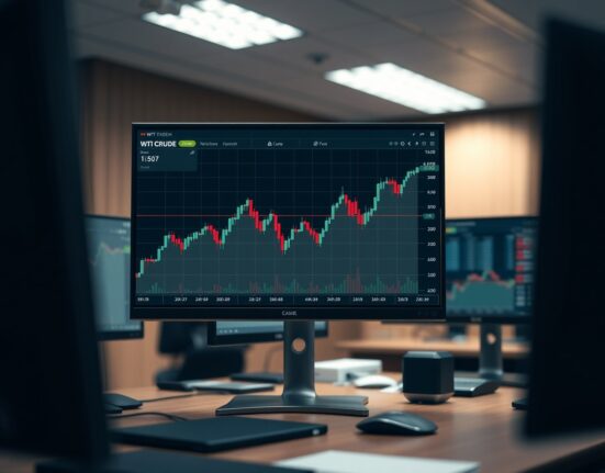 WTI crude oil price chart analysis showing recovery towards the 20-day EMA on a trading terminal.