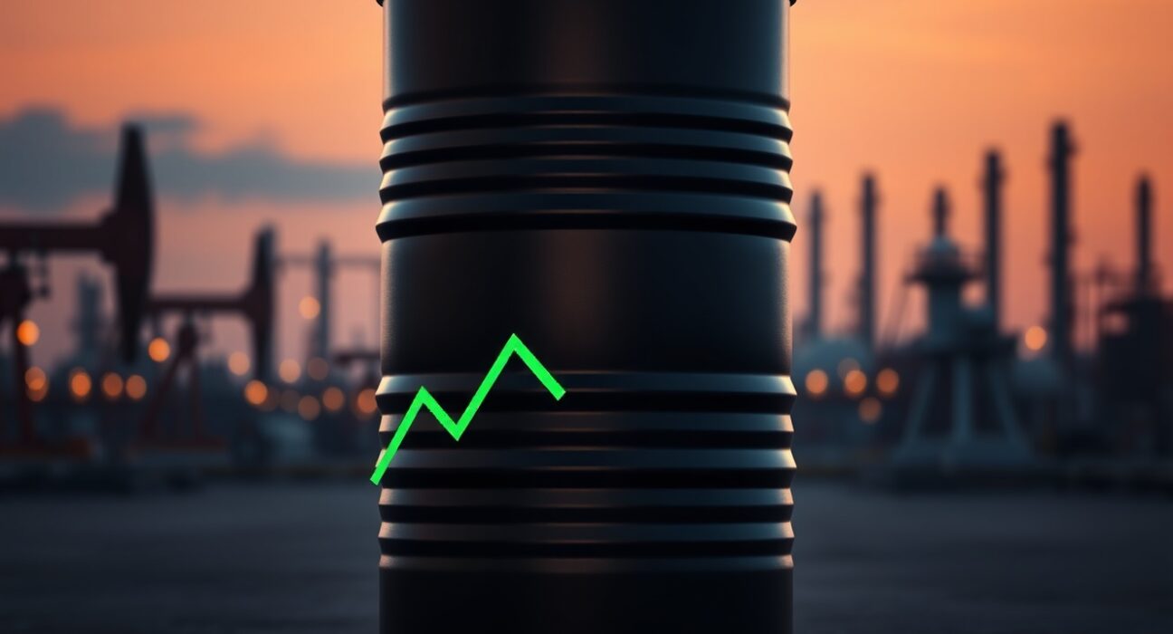 WTI price forecast: crude oil barrel with upward chart trend representing potential three-year high revisit.