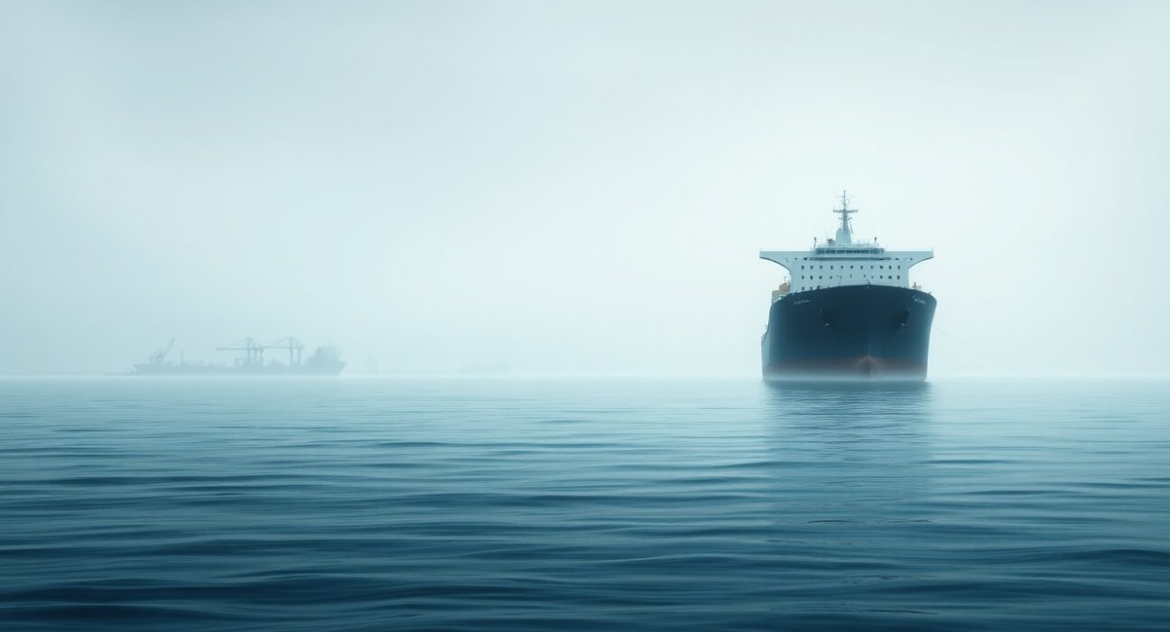 WTI price forecast: oil tanker anchored near closed Strait of Hormuz, highlighting supply disruption risks