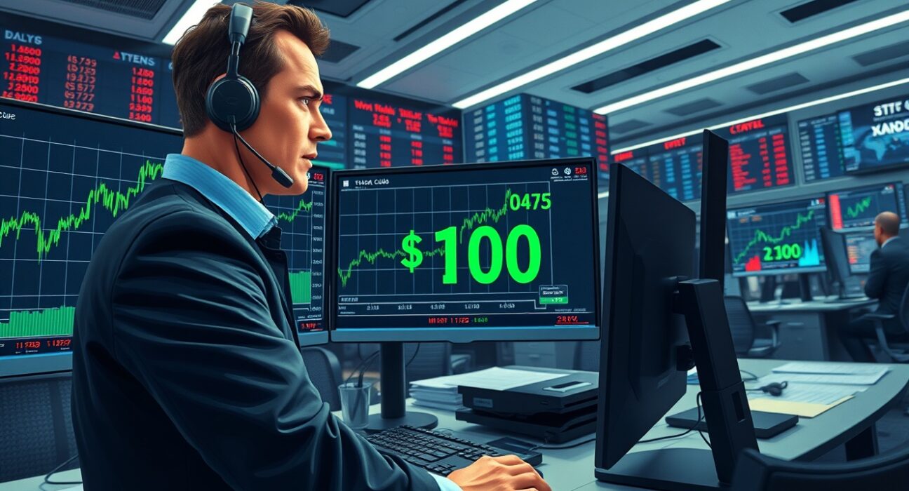 WTI crude oil price analysis showing trader monitoring $100+ oil prices on market trading floor