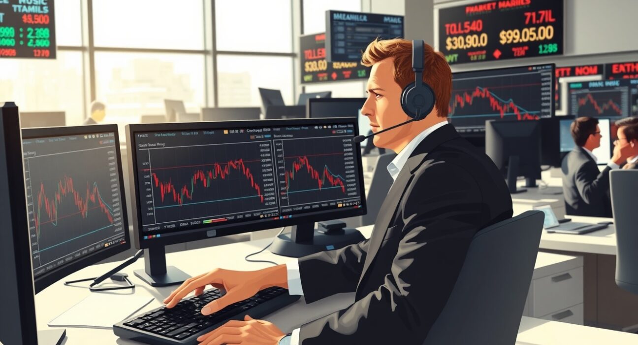 Commodities trader analyzing WTI crude oil price charts showing technical breakdown at $90.50 level