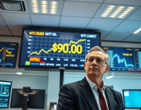 WTI crude oil price chart showing surge above $90 amid geopolitical tensions over Iran military deployment warnings.