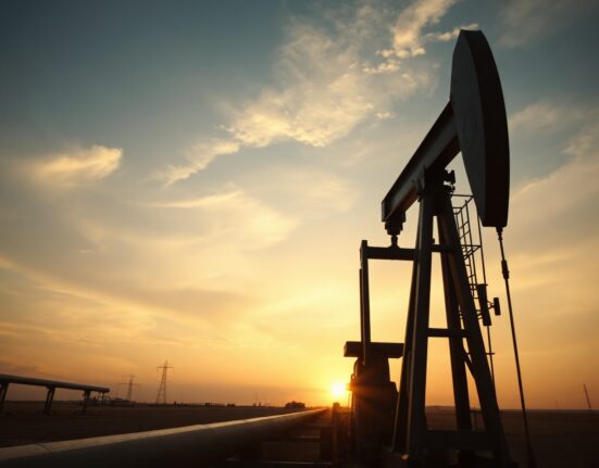 Oil pumpjack silhouette at dusk representing crude oil supply concerns