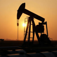 Oil pumpjack silhouetted against sunset sky, representing crude oil production and market dynamics.