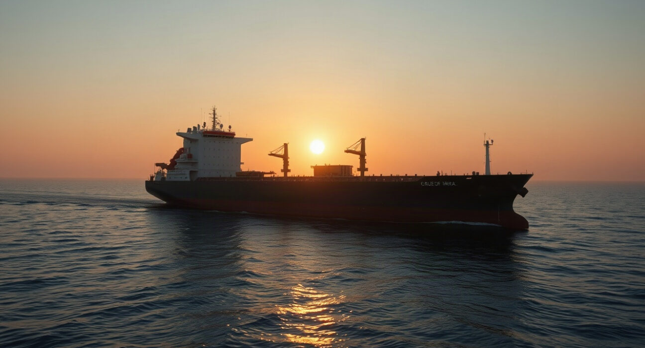 Oil tanker in the Strait of Hormuz as WTI crude price rises above $84.50