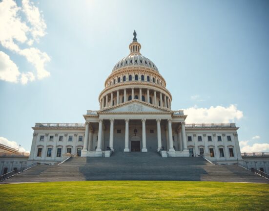 US Capitol Building on a sunny day, symbolizing legislative action on blockchain policy.