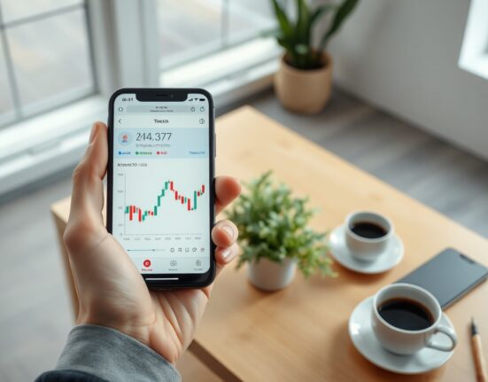 Smartphone displaying X app with Big Charts feature showing Bitcoin and stock price charts in the timeline.