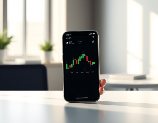 X Cashtags feature displaying cryptocurrency price charts on an iPhone screen for iOS users.