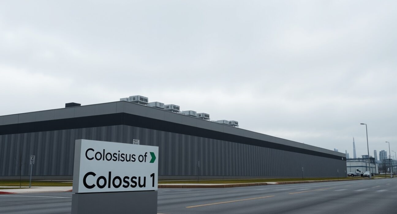 Exterior view of the Colossus 1 data center in Memphis, Tennessee, leased by xAI to Anthropic.