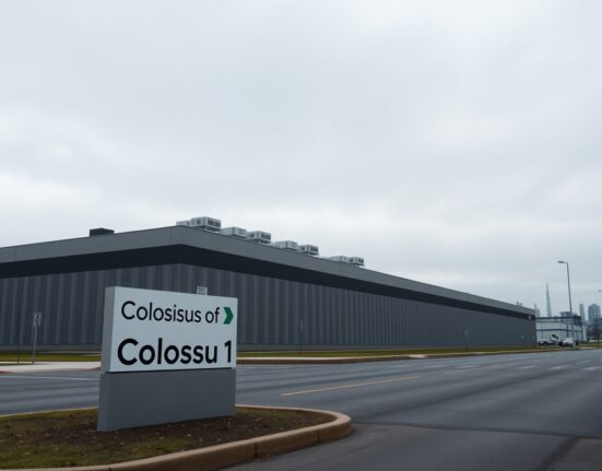 Exterior view of the Colossus 1 data center in Memphis, Tennessee, leased by xAI to Anthropic.