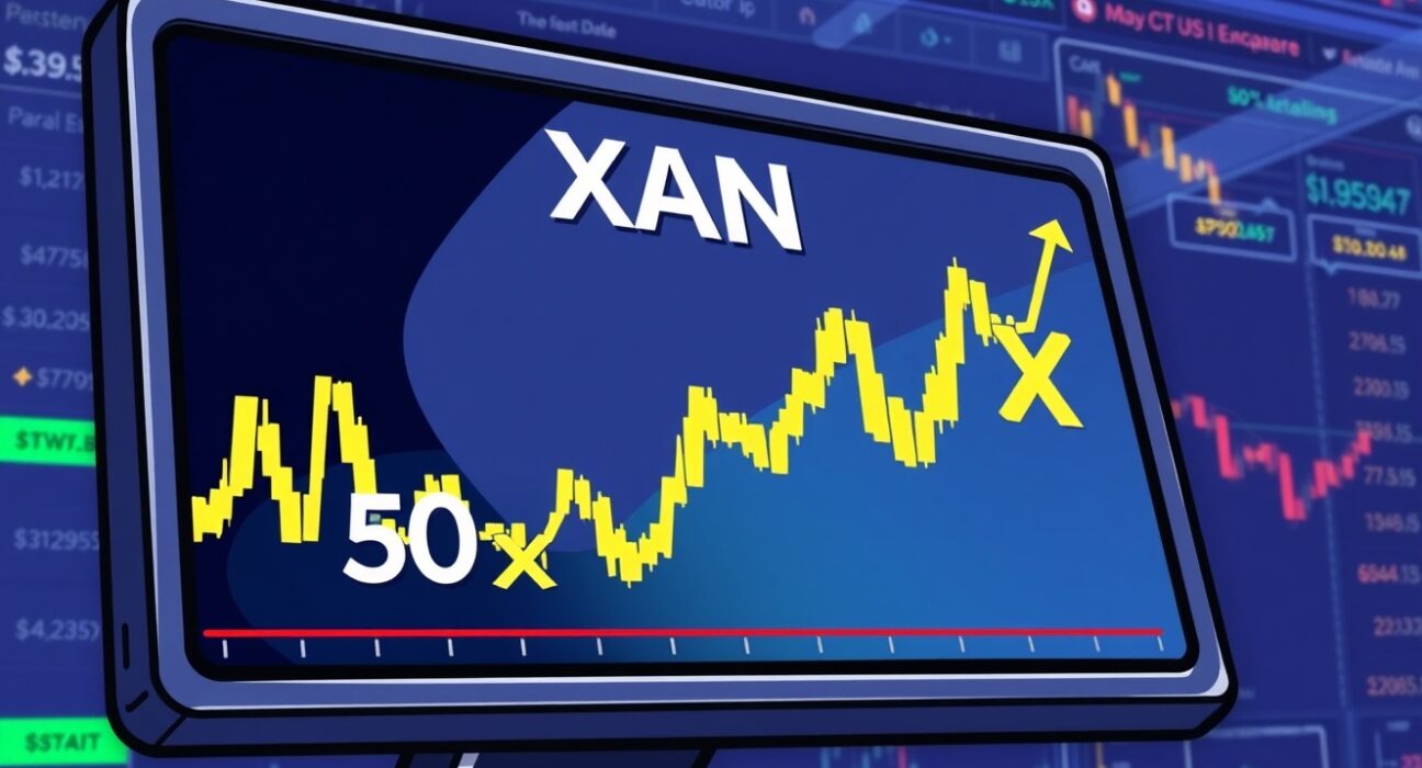 A digital trading interface displaying XAN perpetual futures, symbolizing the upcoming listing and high leverage trading opportunities.