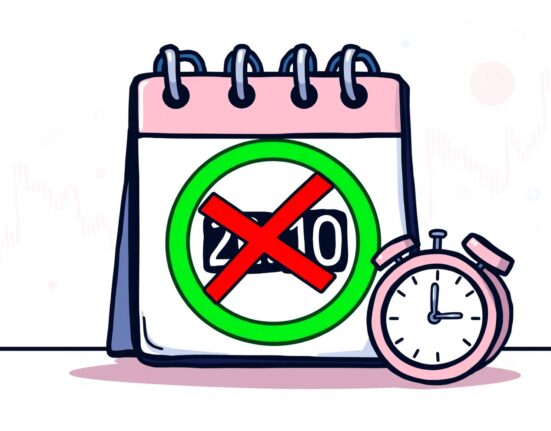 Cartoon illustration of a calendar with XAN perpetual futures dates being moved, signifying the Binance postponement.