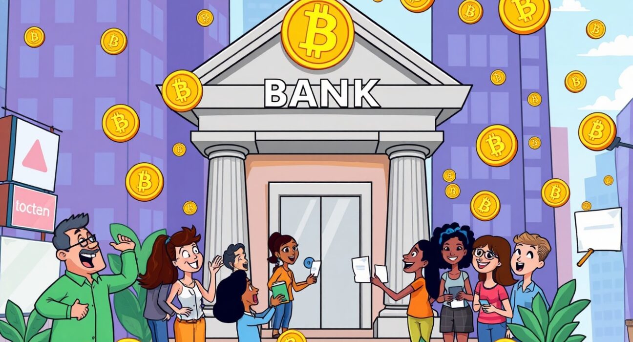 Bitcoin lending services expanding to retail customers through friendly banking illustration