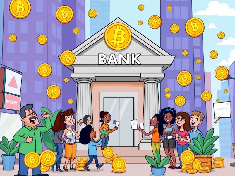 Bitcoin lending services expanding to retail customers through friendly banking illustration