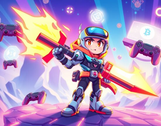 XOCIETY early access game character in vibrant blockchain gaming world with futuristic weapons