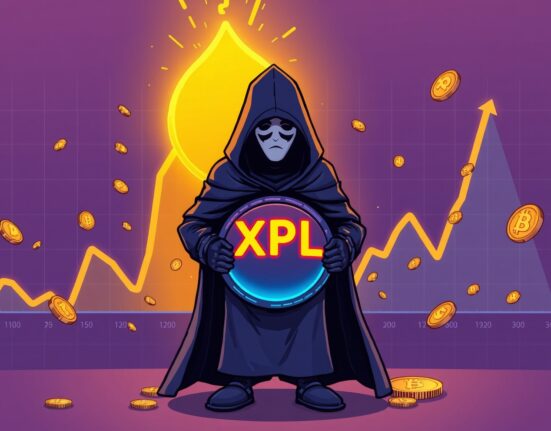 Cartoon illustration of an anonymous investor's significant purchase driving an XPL crypto price surge.