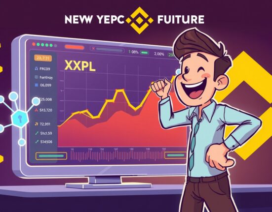 A dynamic illustration of a trader celebrating the launch of XPL perpetual futures on Binance, symbolizing new trading opportunities.
