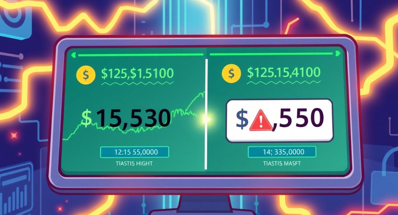 Cartoon showing a significant XPL trading error price difference on a DEX screen, highlighting a system glitch.