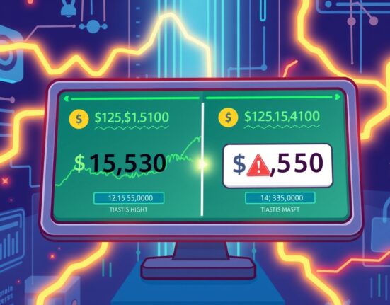 Cartoon showing a significant XPL trading error price difference on a DEX screen, highlighting a system glitch.