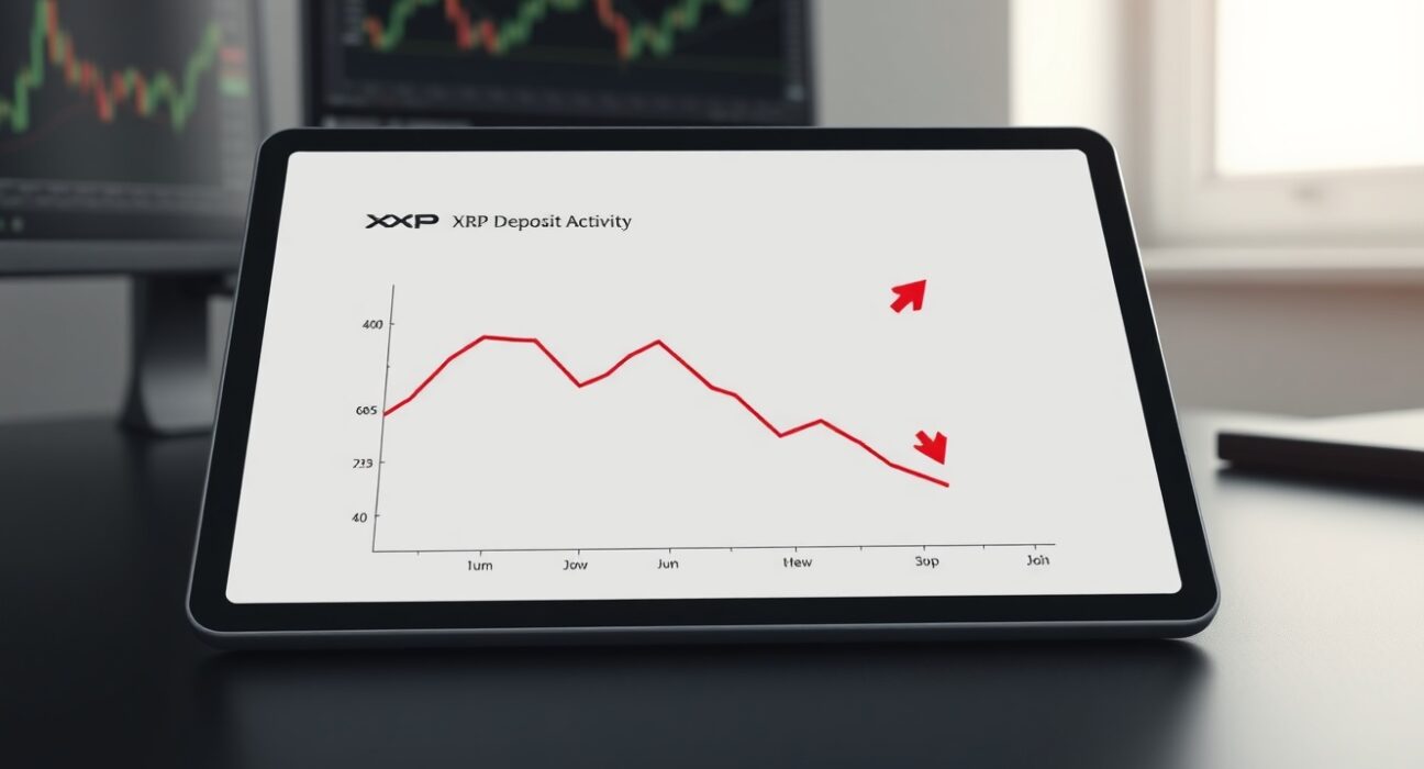 Analytical chart showing a sharp decline in XRP deposit activity on cryptocurrency exchanges.