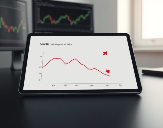 Analytical chart showing a sharp decline in XRP deposit activity on cryptocurrency exchanges.