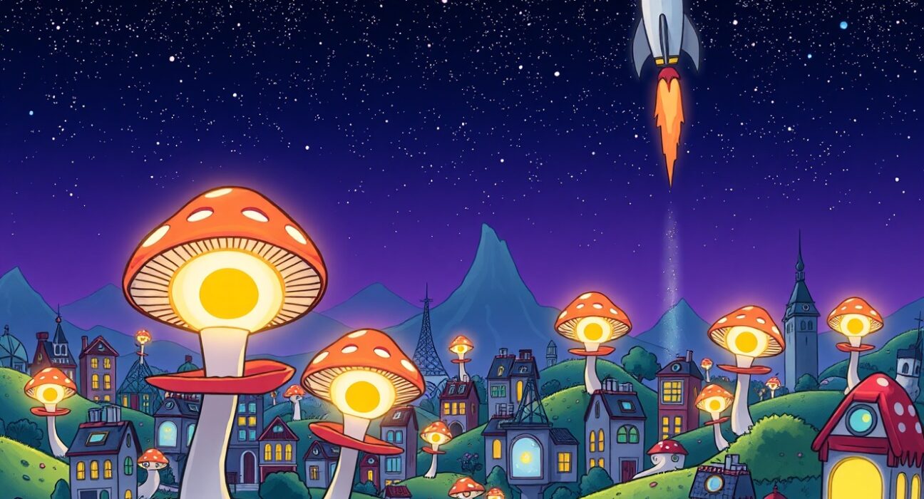 Cartoon illustration of XRP addresses growing like vibrant digital flowers in a bustling crypto cityscape